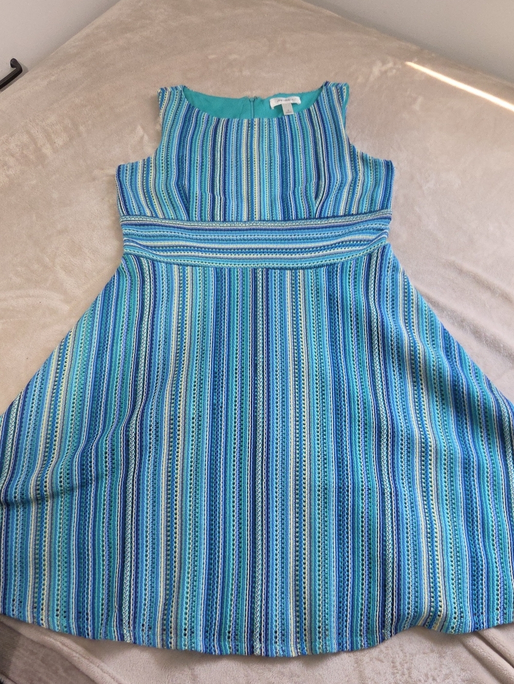 Striped Blue Sleeveless Fit-and-Flare Dress